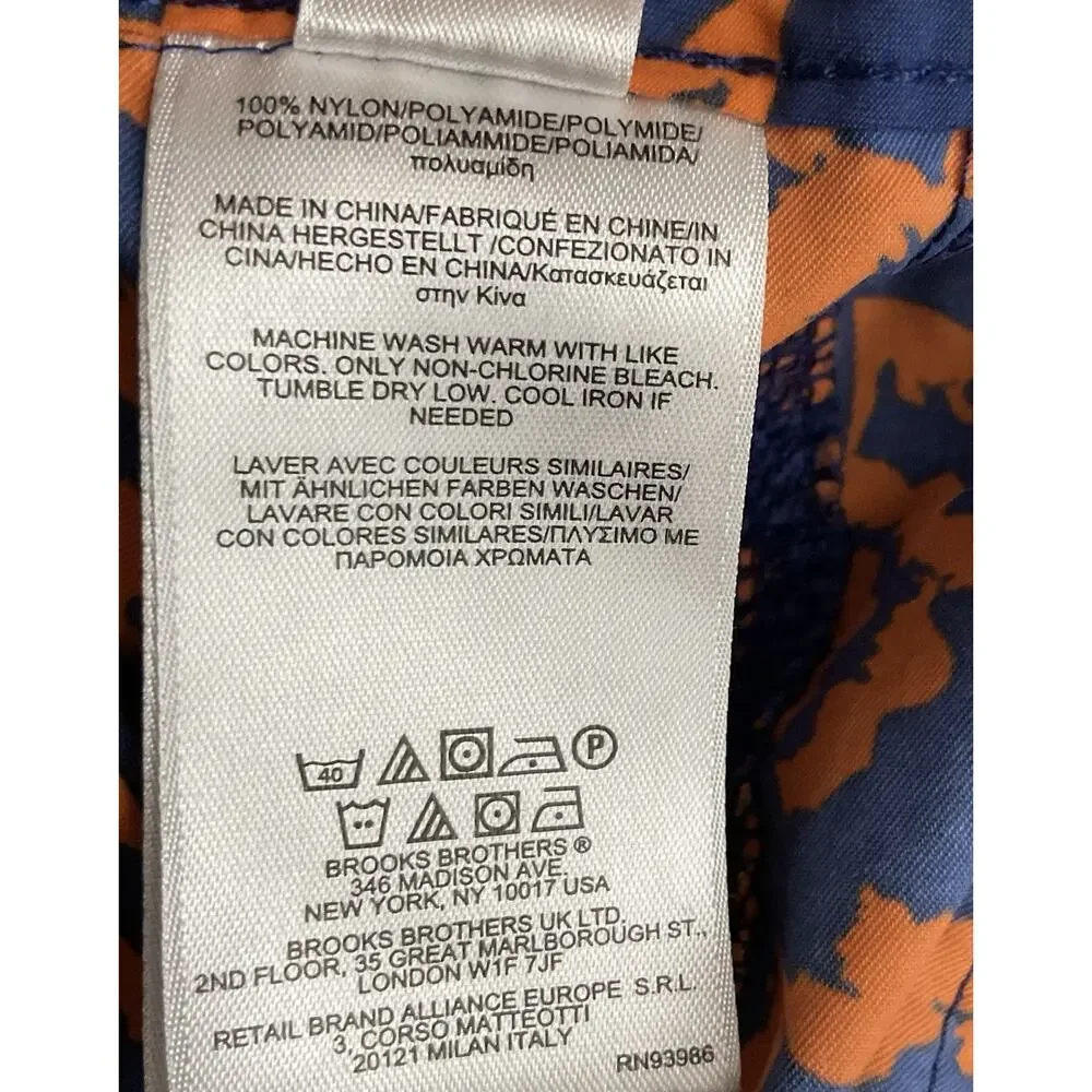 Brooks Brothers Mens Size 33 Swim Trunks Blue Orange Floral Print Hook & Loop